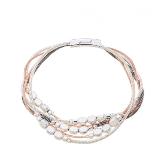 Silver, Grey & Pink Multi Stranded Magnetic Bracelet