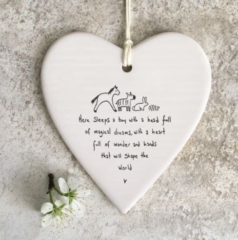 Here Sleeps A Boy Porcelain Hanging Heart - East Of India