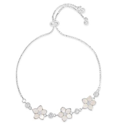 Silver plated mother of pearl flower bracelet with cubic zirconia stones