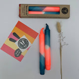 Neon Coral and Teal Dip Dyed Dinner Candles