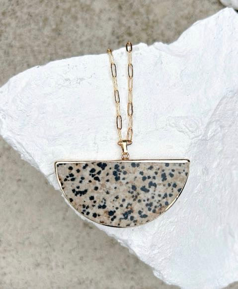 Dalmation Jasper Big Semi Circle Gold Plated Necklace
