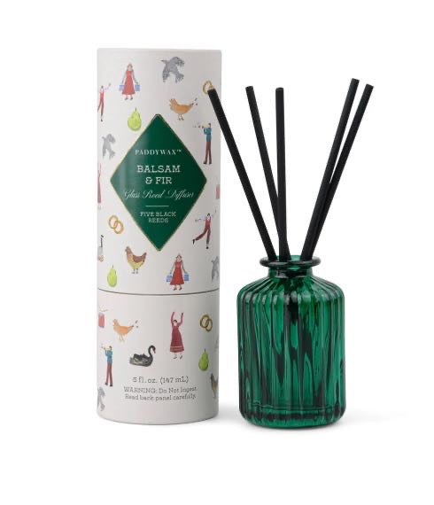 Christmas Ribbed Green Glass Diffuser - Balsam & Fir