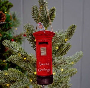 Christmas Robin Postbox Wooden Hanging Decoration