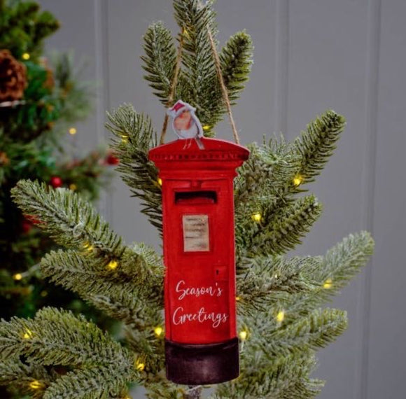 Christmas Robin Postbox Wooden Hanging Decoration