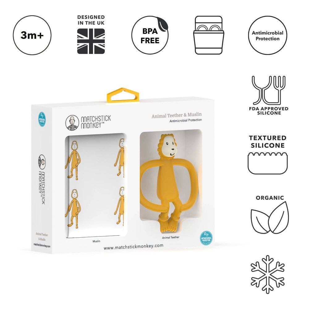Ludo Lion Teether & Muslin Gift Set - Matchstick Monkey