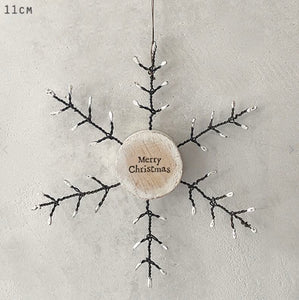 Merry Christmas Rusty Wire Snowflake Decoration - East Of India