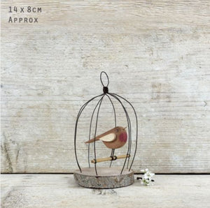 Wooden Robin in Wire Cage Hanging Decoration - East of India
