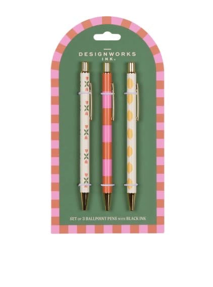 A DOPO SET OF 3 PENS - FLOWER STRIPE LEMON