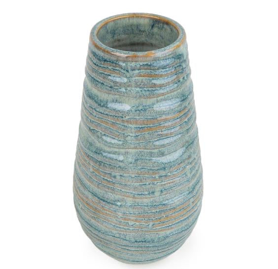 Large Ridged Vase - reactive blue glaze