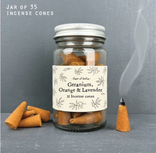 Incense Cones - Geranium Orange & Lavender - East Of India