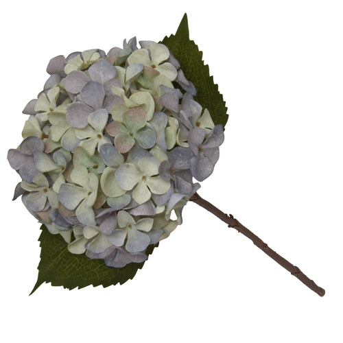 Artificial Hydrangea Two Tone Green and Blue Faux Stem 46cm
