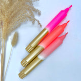 Neon Pink, Neon Coral, Pink & Gold Dip Dyed Dinner Candles