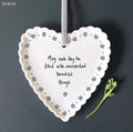 Eats of India Scalloped Ceramic Hanging Heart “Unexpected Beautiful Things” Decoration with Velvet Ribbon – Inspirational Quote Heart Ornament
