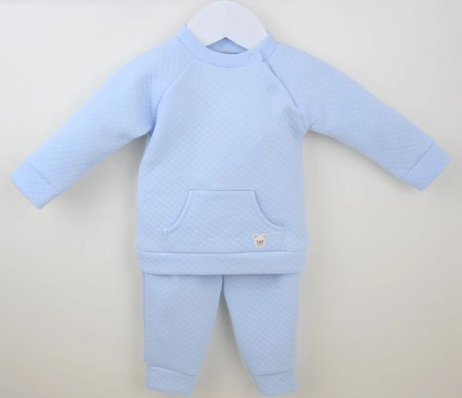 Baby Boy Quilted Two Piece Set With Bear Motif