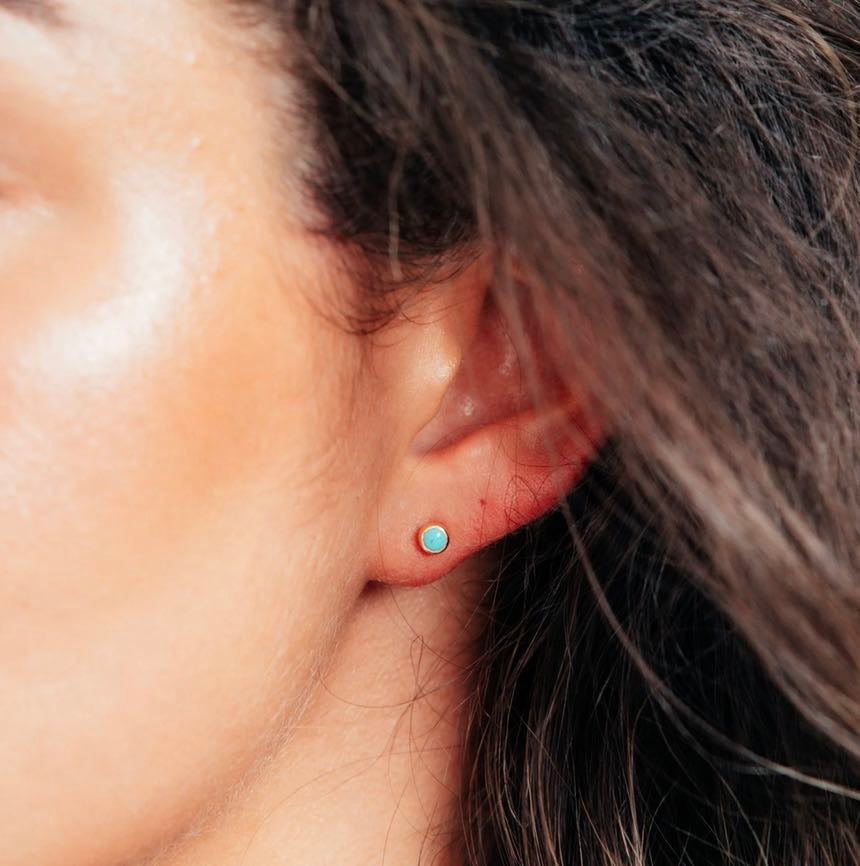 Gold Tiny Turquoise Gemstone Stud Earrings