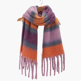 Lilac/Orange Colour Block Stripe Heavyweight Scarf