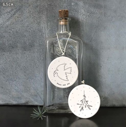 Peace & Joy Flat Porcelain Bauble - East Of India
