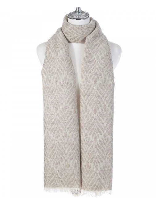 Beige leaf print patterned winter scarf