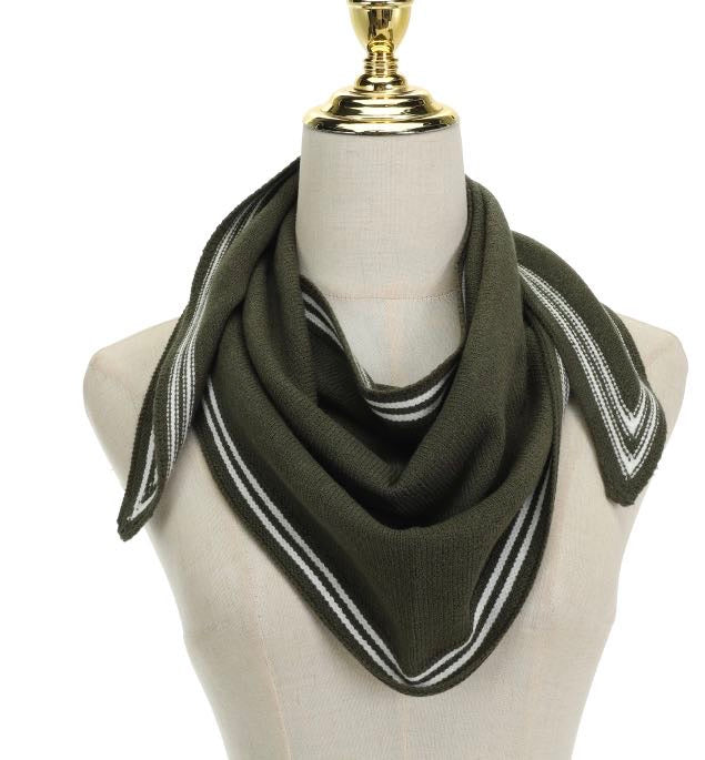 Knit Bandana Scarf with Cream Stripe Trim