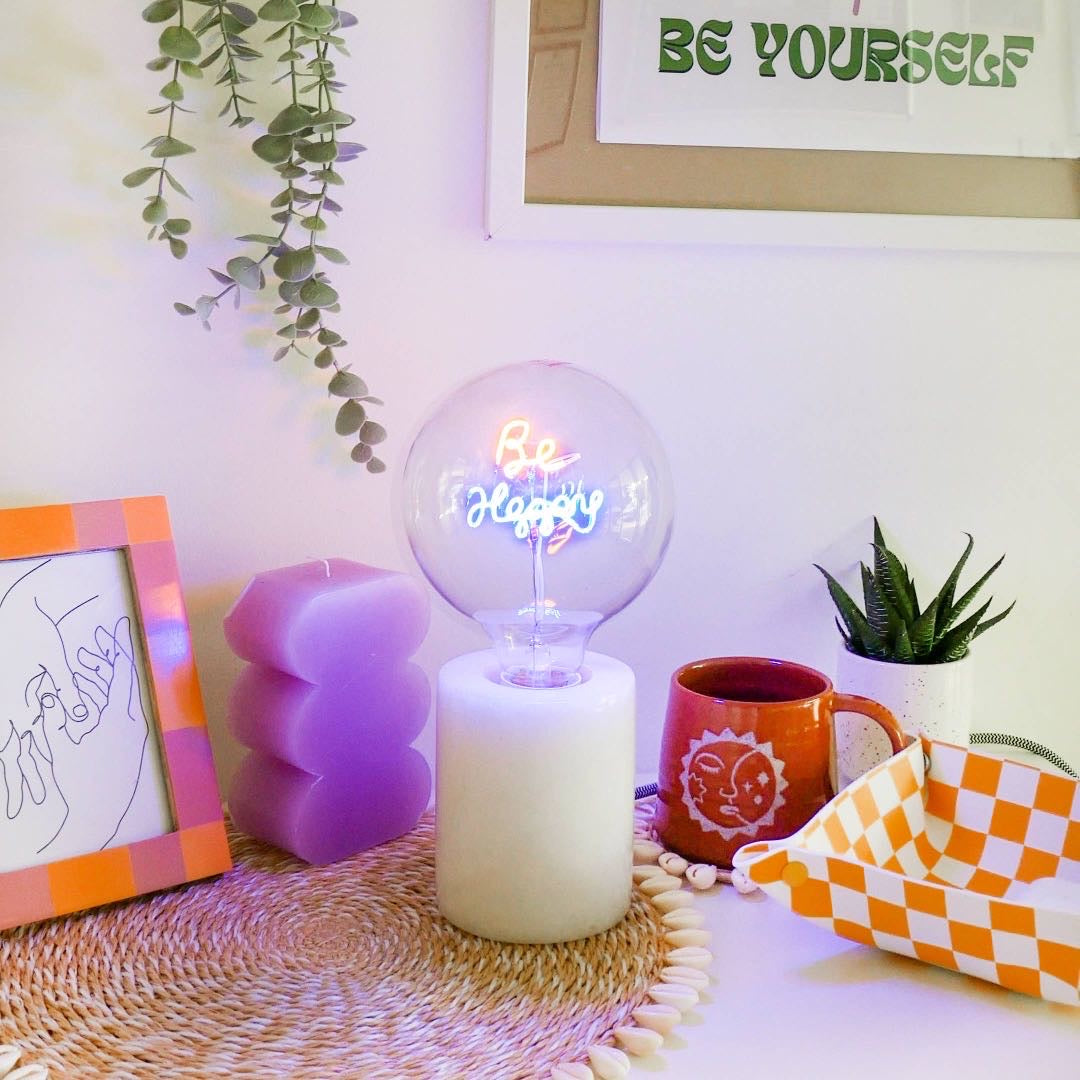 Be Happy LED Text Light Bulbs- Screw Down