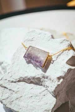Amethyst Slice Gold Plated Gemstone Crystal Necklace