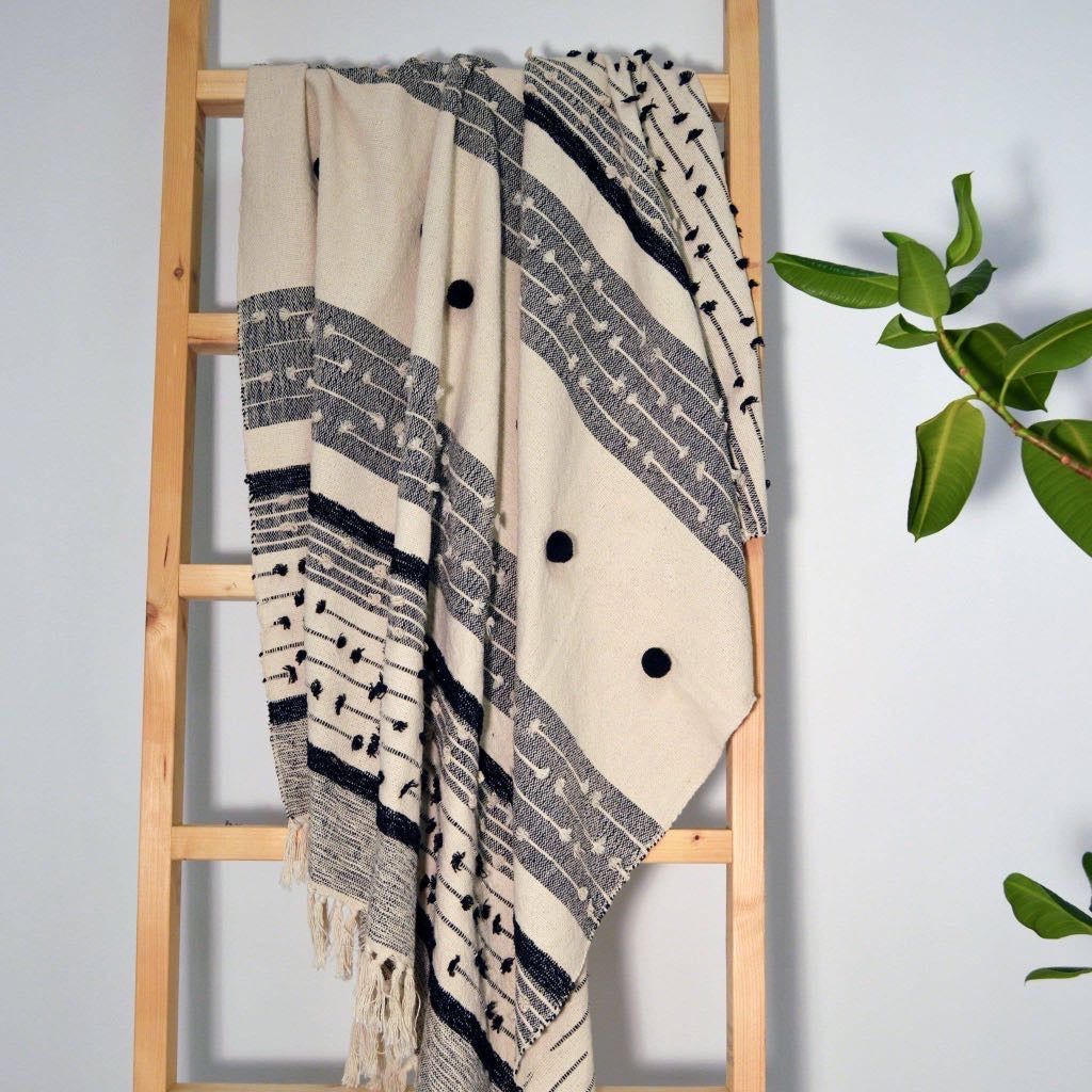 Nina Bobble Boho Throw - Scandi Monochrome Textured Blanket