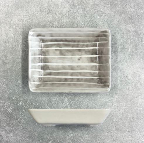 Beige Striped Porcelain Soap Dish - East Of India