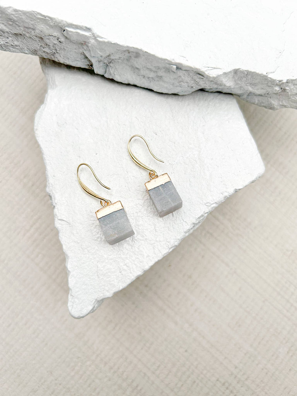 Amazonite Cube Gold Plated Gemstone Crystal Earrings