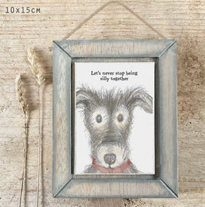Let’s never stop being silly together’ hanging wooden picture