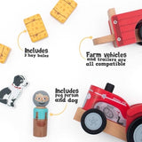 Farm - Wooden Tractor and Trailer Toy (with bales) - Jumini