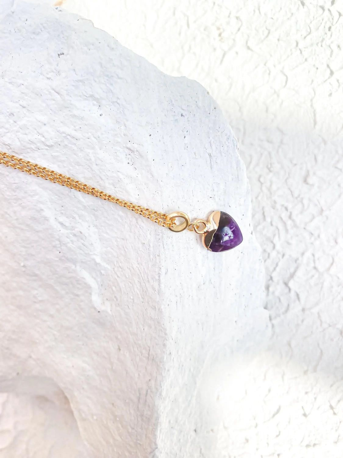 Amethyst Small Heart Gold Plated Gemstone Necklace