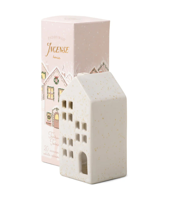 WINTER CERAMIC INCENSE HOLDER- WHITE HOUSE - TEAKWOOD TOBACCO