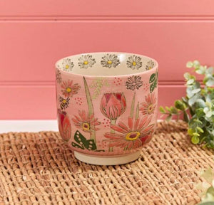 Pink Tulip Mixed Flowers Plant Pot Stoneware