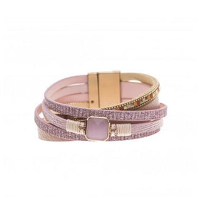 Pink Multi Stranded Leather Magnetic Bracelet