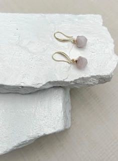 Rose Quartz Nuggets Gold Plated Gemstone Crystal Earrings