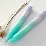 Turquoise and Lavender Swirl Dip Dyed Dinner Candles