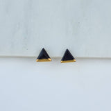 Black Ceramic Triangle Studs With Gold Lustre