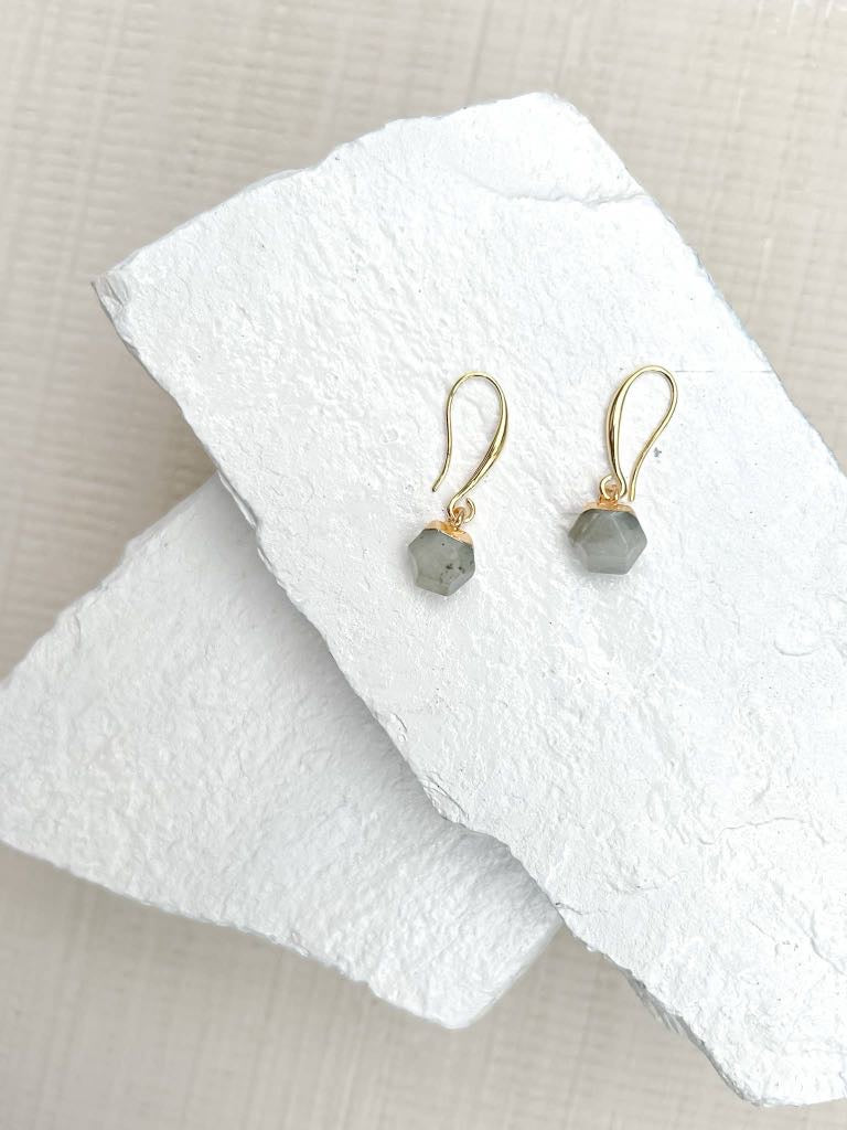 Labradorite Nugget Gold Plated Gemstone Crystal Earrings