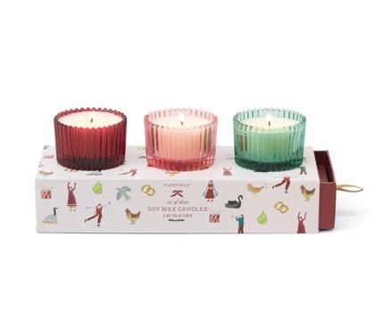 CHRISTMAS RIBBED GLASS CANDLE GIFT SET - WINTER BERRY, PINK PEPPERMINT & BALSAM FIR