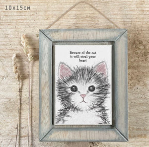 Beware of the cat it will steal your heart hanging wooden picture