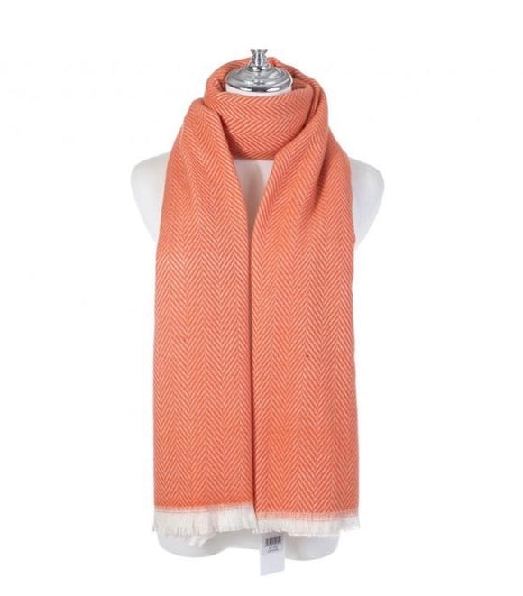 Orange herringbone patterned winter scarf