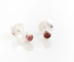 Silver tourmaline tiny gemstone stud earrings 