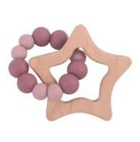 mauve silicone and star wooden baby teether