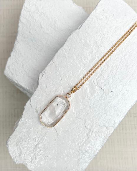 Quartz Rectangle Drop Gold Plated Gemstone Crystal Necklace
