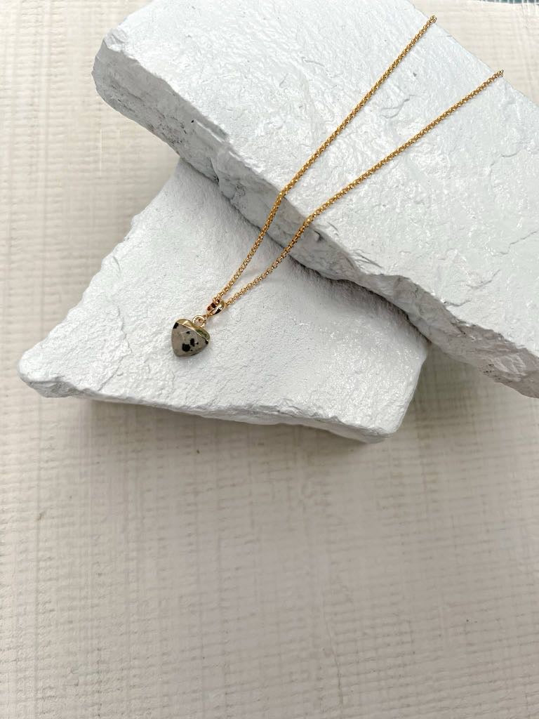 Dalmation Jasper Small Heart Gold Plated Necklace