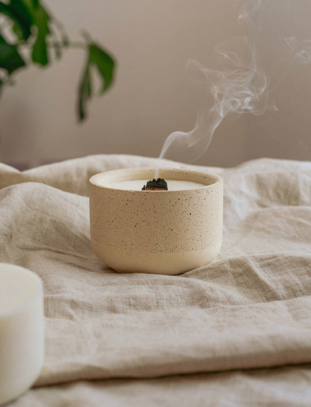 Rose & Lemon Leaf Stoneware Soy Wax Candle with Wooden Wick