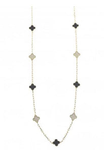 Black & Gold Clover Long Gold Plated Necklace