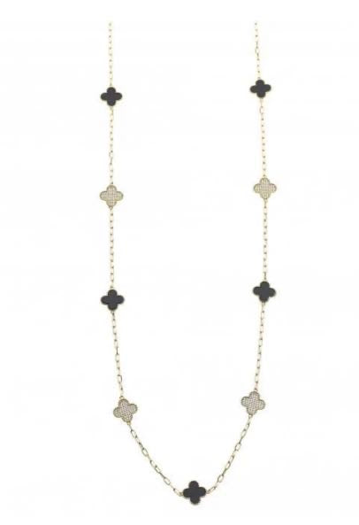 Black & Gold Clover Long Gold Plated Necklace