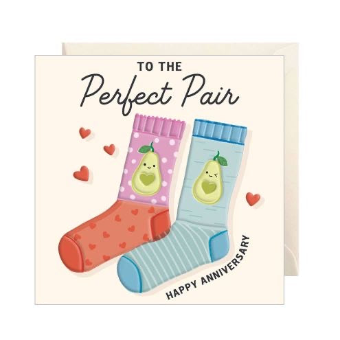 To the Perfect Pair happy anniversary card with illustrated socks and hearts