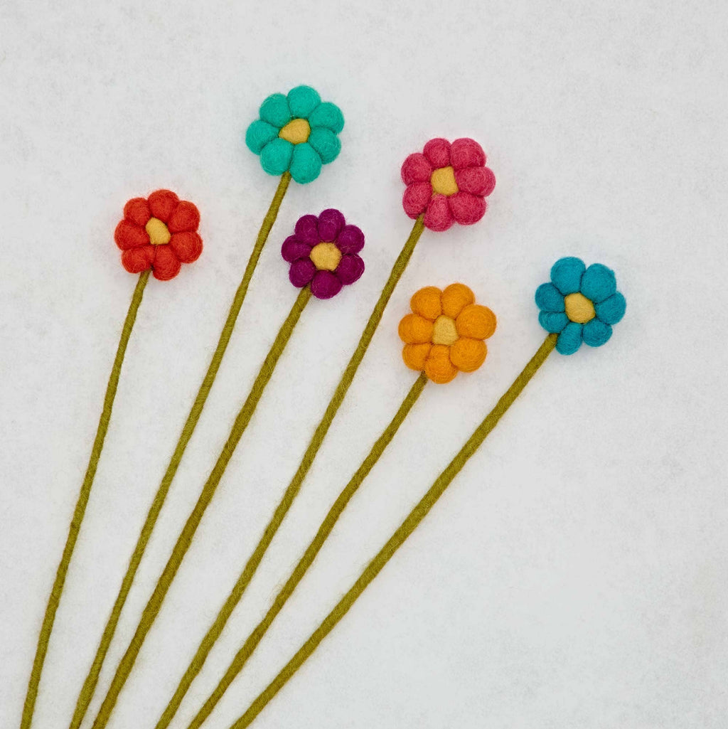 Pack of 6 Felt Handmade Flower Bouquet - Multicoloured